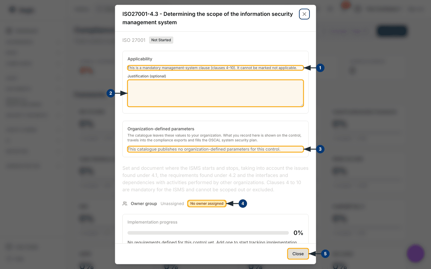 A mandatory ISO management-system clause, which cannot be marked not applicable — /compliance.