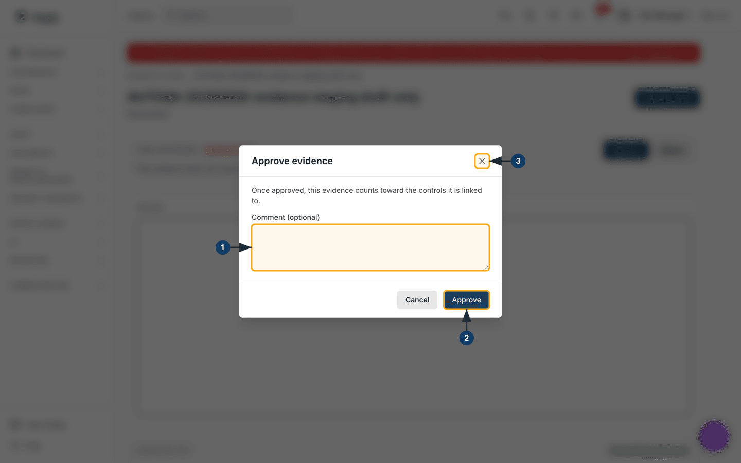 The Approve evidence dialog — /evidence/:id.